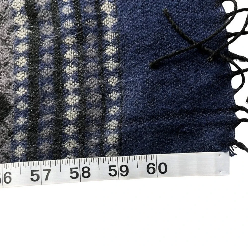 Italian Design‎ Cashmere Blend Scarf Gray Blue Geometric Fringe Winter Wrap